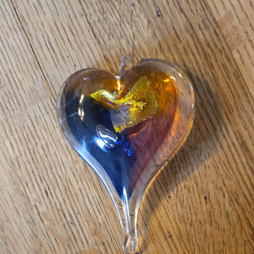 Handblown  Glass Heart with Gold and Blue Highlights